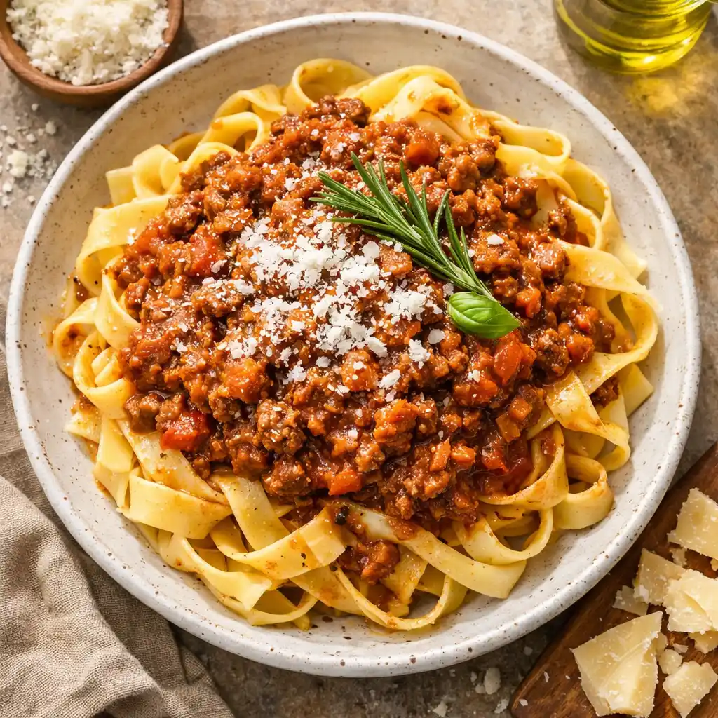 bolonská omáčka po 90 minútach varenia hustá lesklá textúra v panvici, bolonská omáčka, bolonská omáčka recept, hustá omáčka bolognese, ragú alla bolognese, domáca bolonská omáčka, mäsová omáčka recept, talianska kuchyňa recept, ako zahustiť bolonskú omáčku