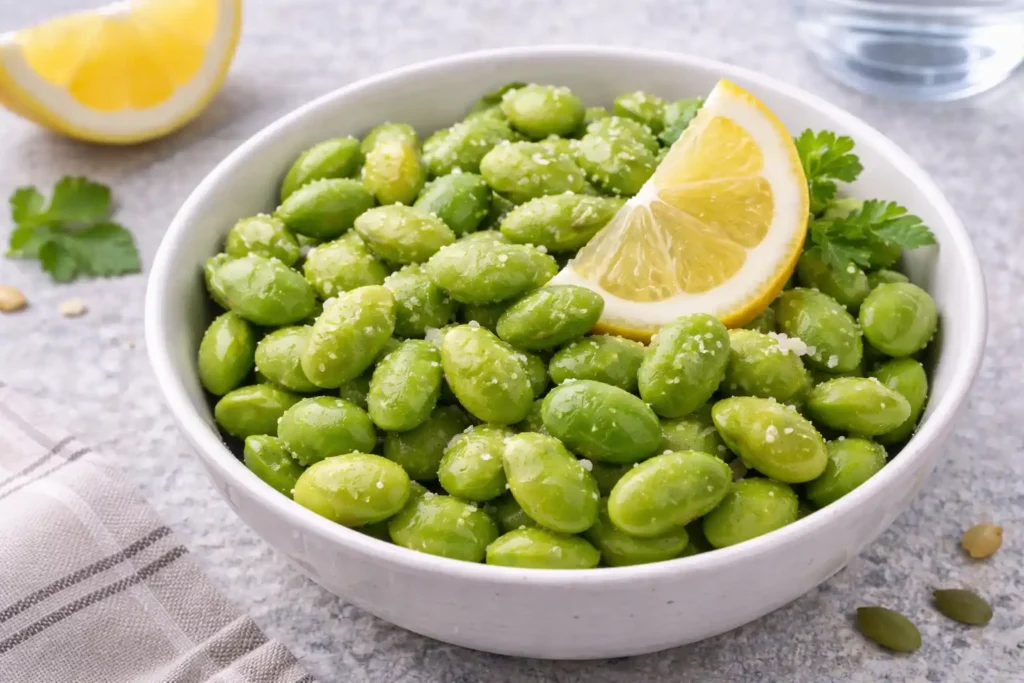 Edamame s citrónom ako zdravý nízkokalorický snack 